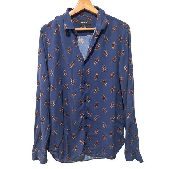 The Kooples Fitted Medium Abstract Blue Long Sleeve Button Down Shirt - Picture 2 of 11